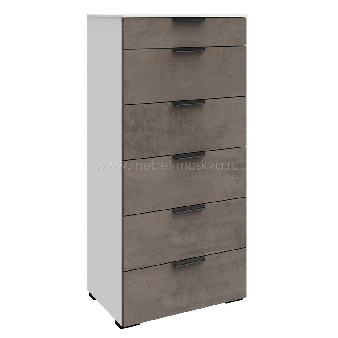 Комод узкий 6 ящиков Соло (белый/бетон Grey)